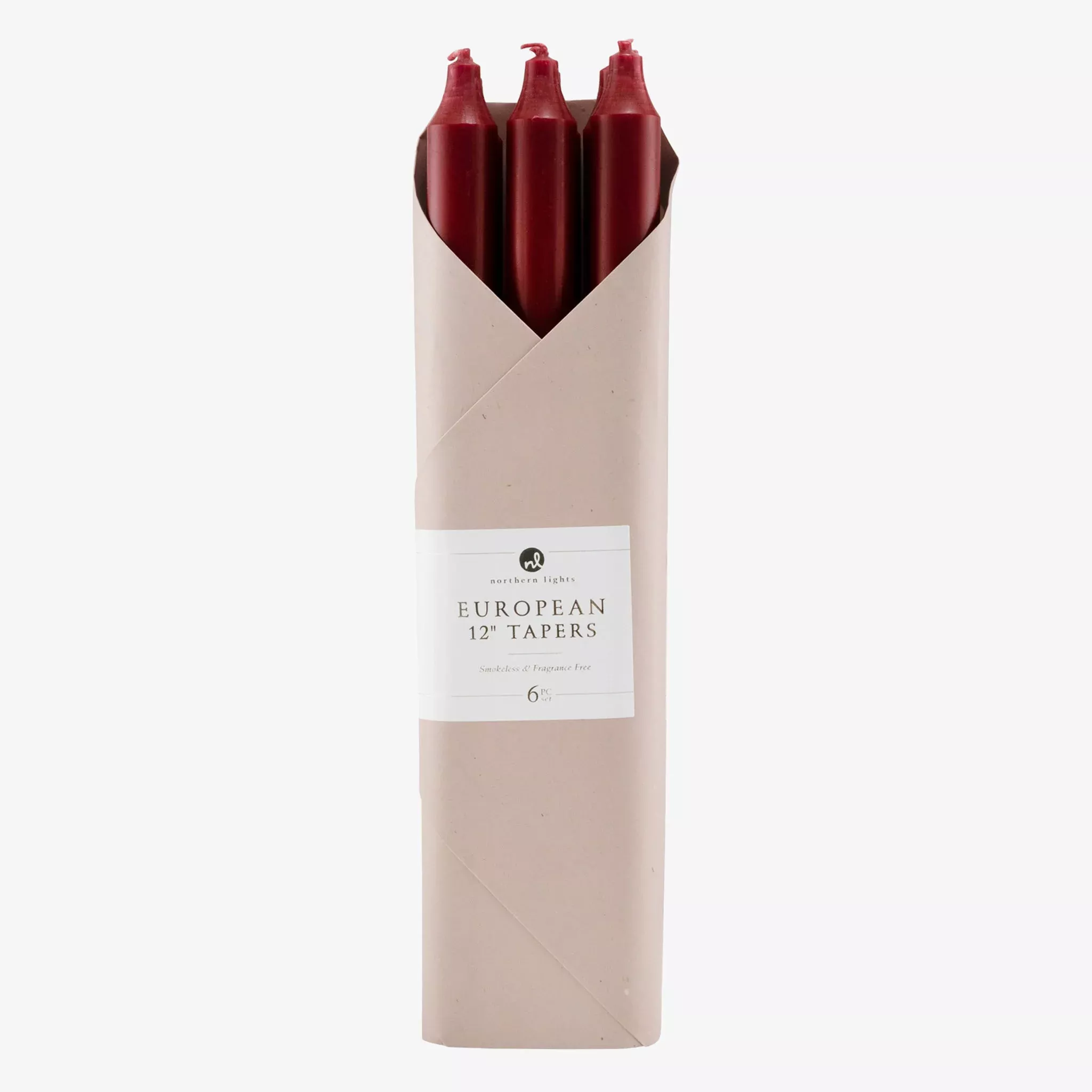 12" Taper Candles in Bordeaux - Set of 6