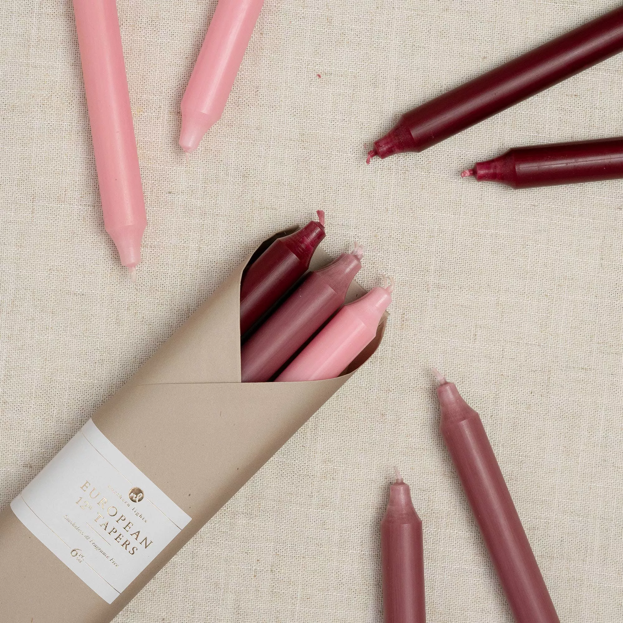12" Taper Candles in Heirloom Petals, Set of 6