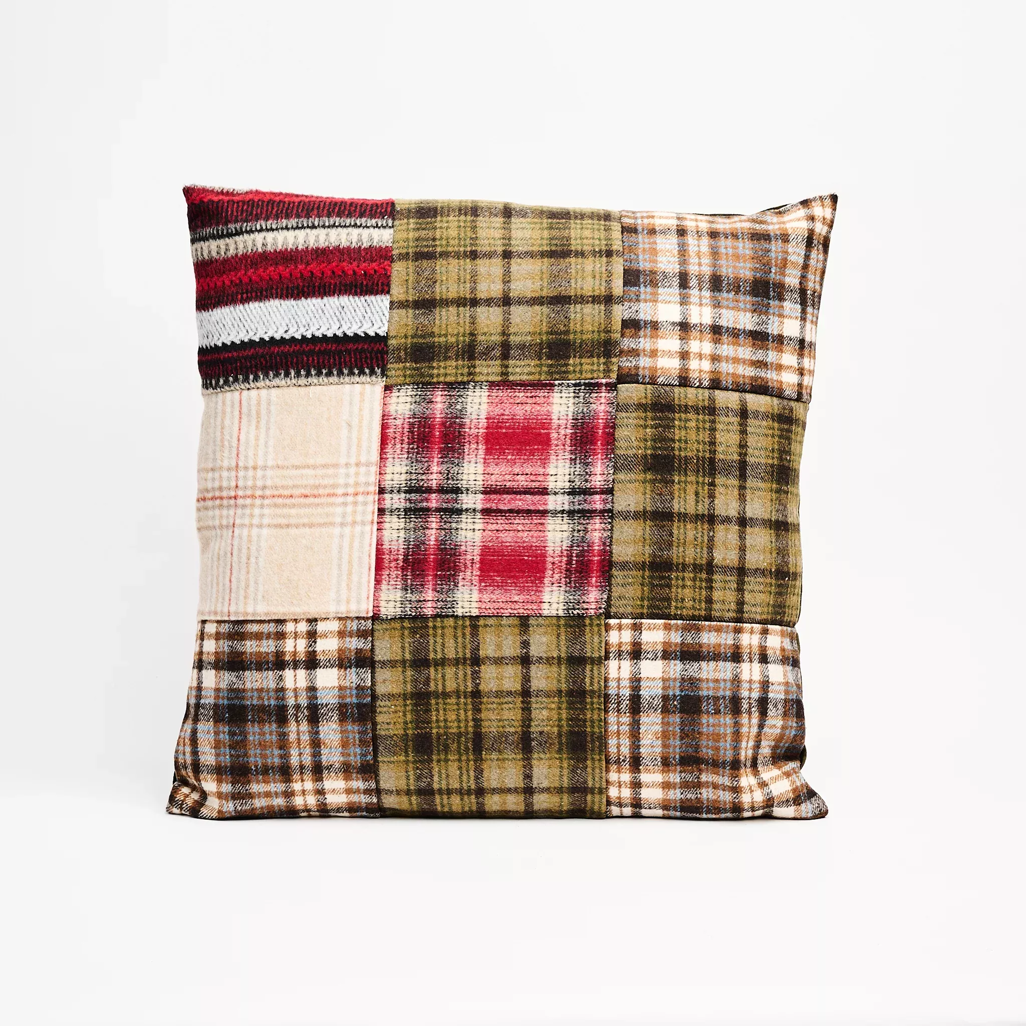 20" Patchwork Plaid Flannel Throw Pillow