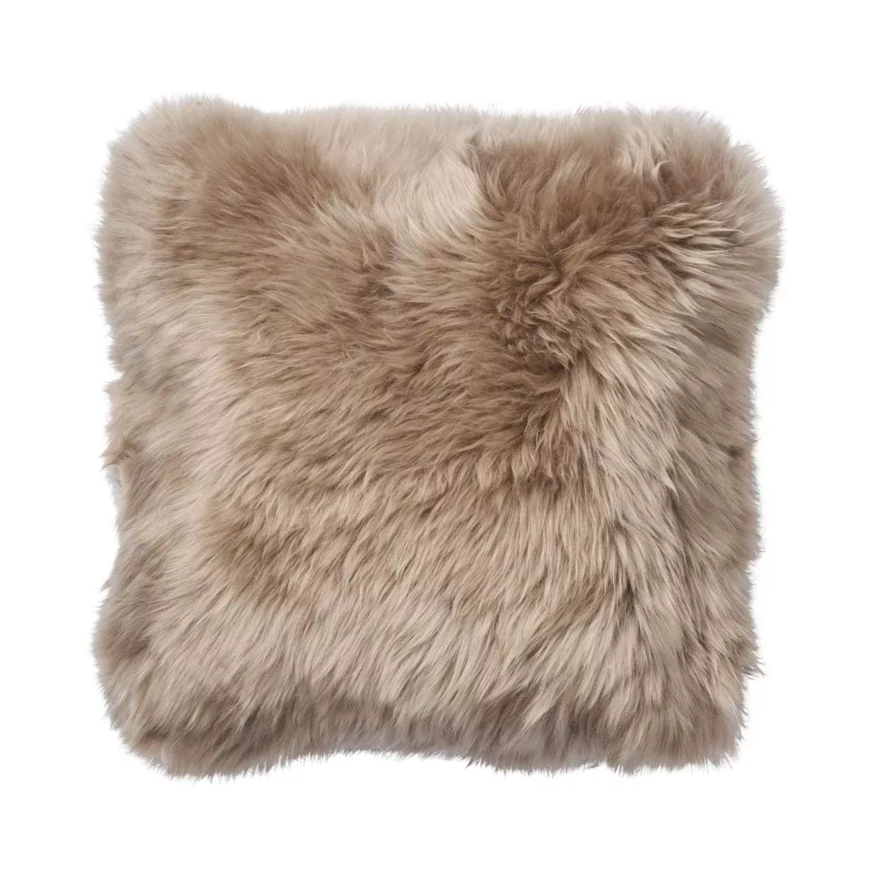 22" Long-Wool Double Sided Sheepskin Throw Pillow in Taupe