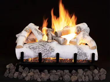30" Ashton White Birch Gas Log Set & Electronic Burner