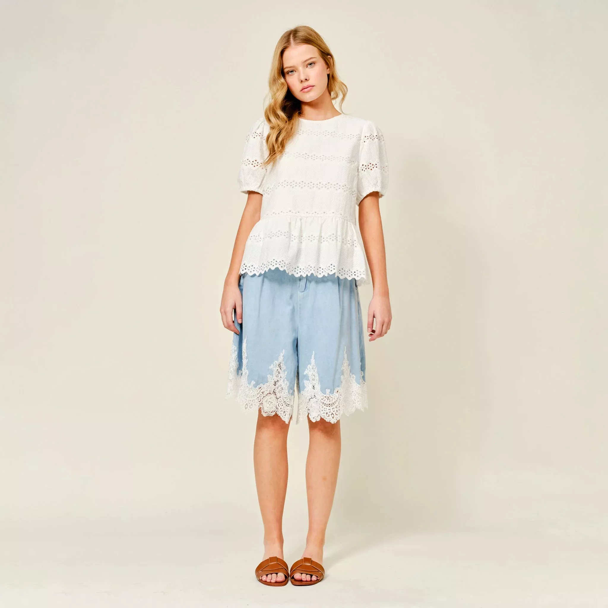 Aaron & Amber Lace and Scallop Hem Blouse