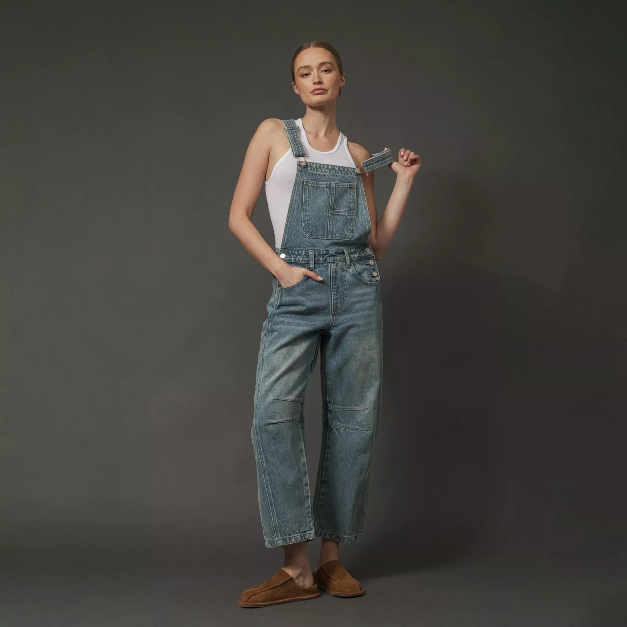 Aaron & Amber Relaxed Fit Overalls in Denim