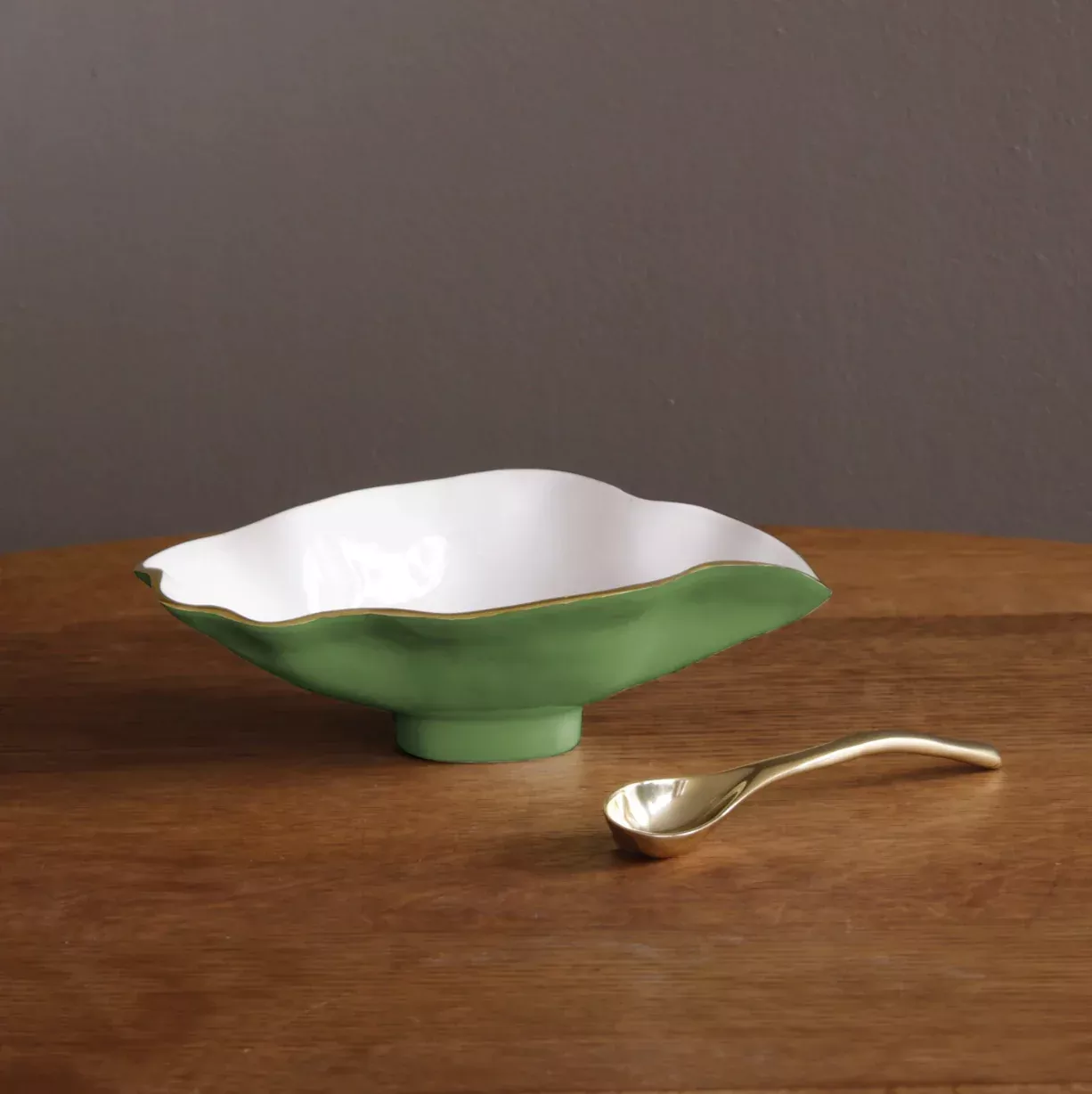Beatriz Ball Encanto Small Oval Bowl with Spoon in Leaf Green and White