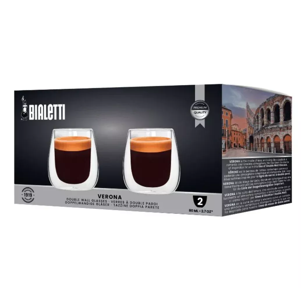 Bialetti Verona Double Wall Glasses – 80 Ml –Set of 2