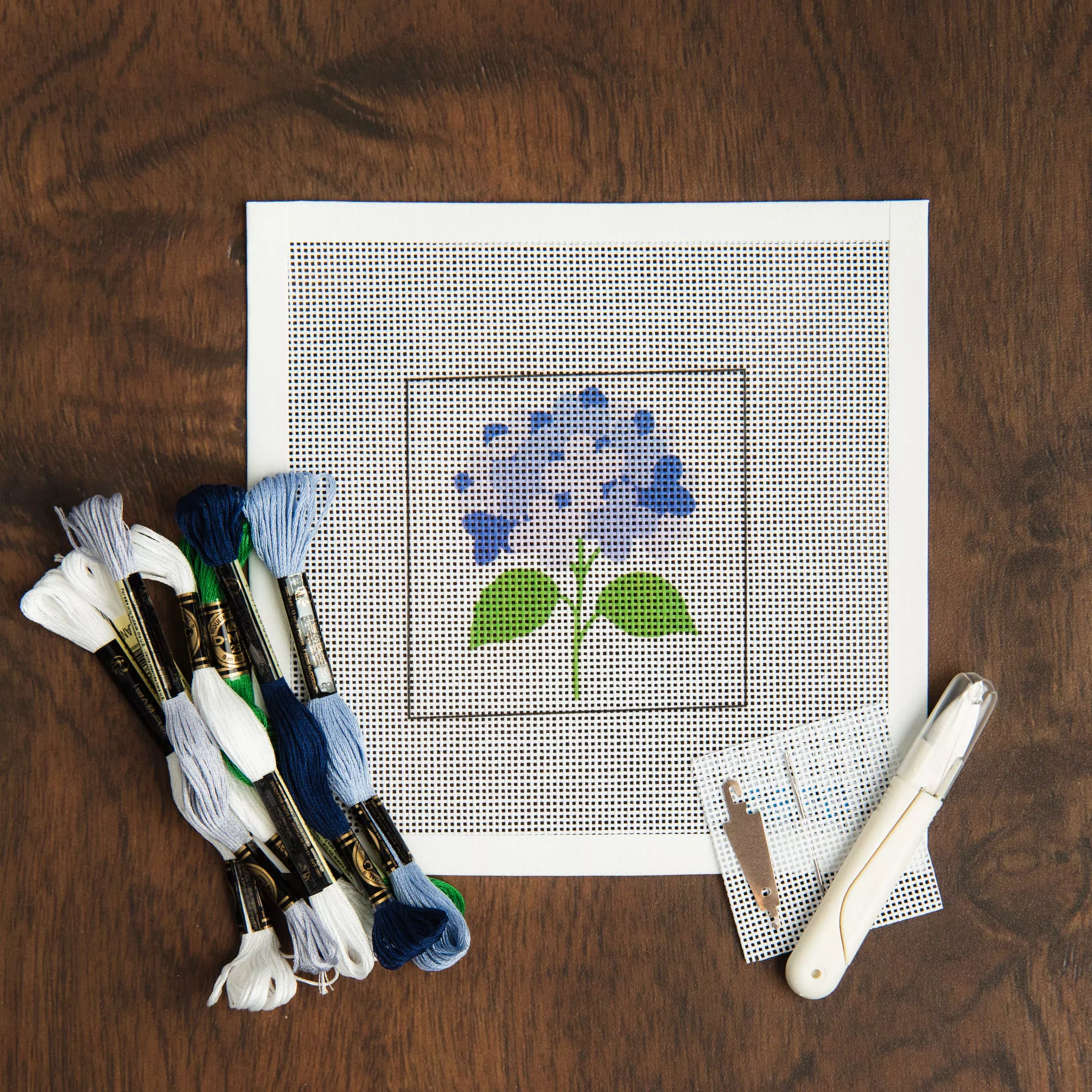 Blue Hydrangea Needlepoint Kit