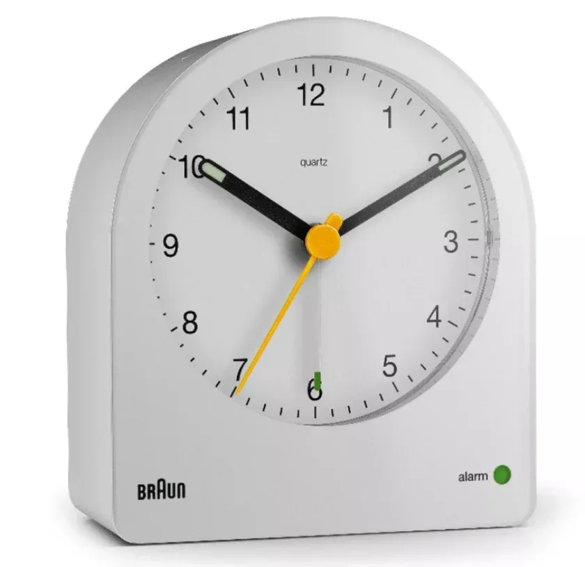 Braun BC22 Analog Alarm Clock With Continuous Backlight – White