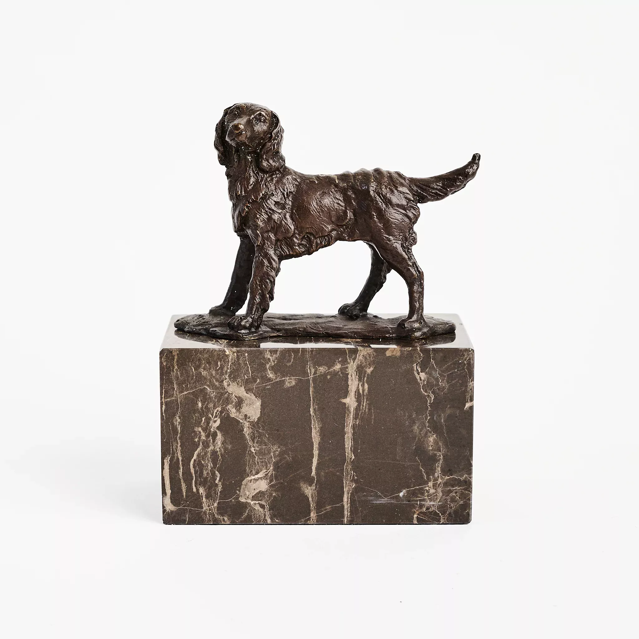 Bronze Dog Statue on Marble Block