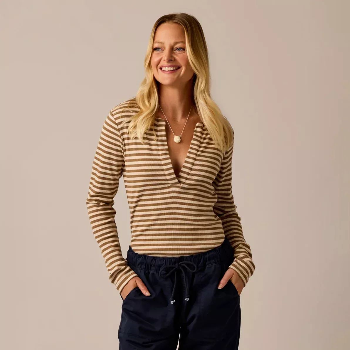 Carve Ever Henley in Walnut Stripe