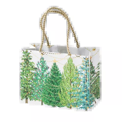 Caspari Christmas Trees With Lights Small Gift Bag