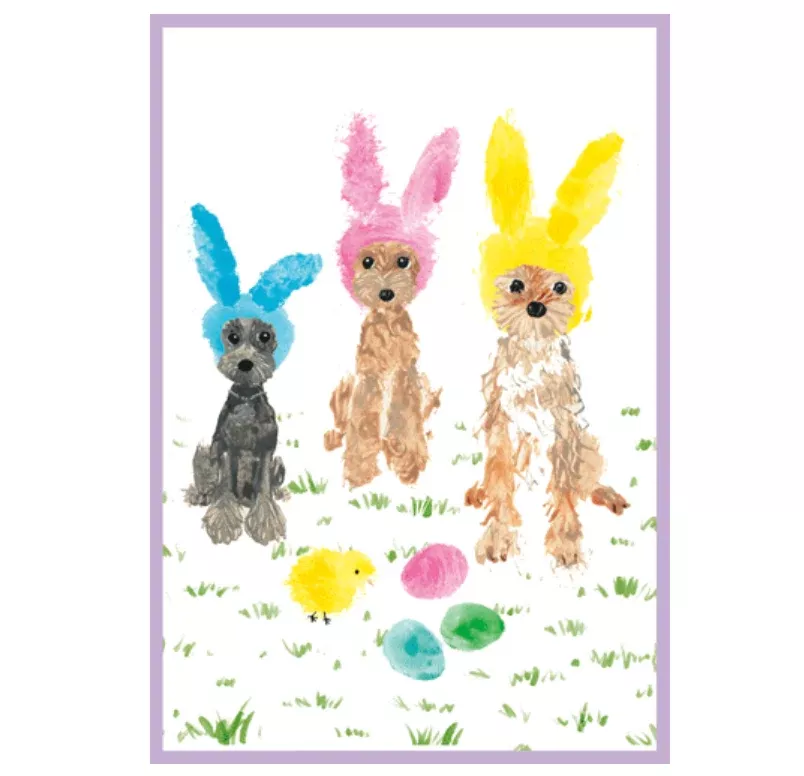 Caspari Easter Card – Dogs In Bunny Ears– 1 Card & 1 Envelope