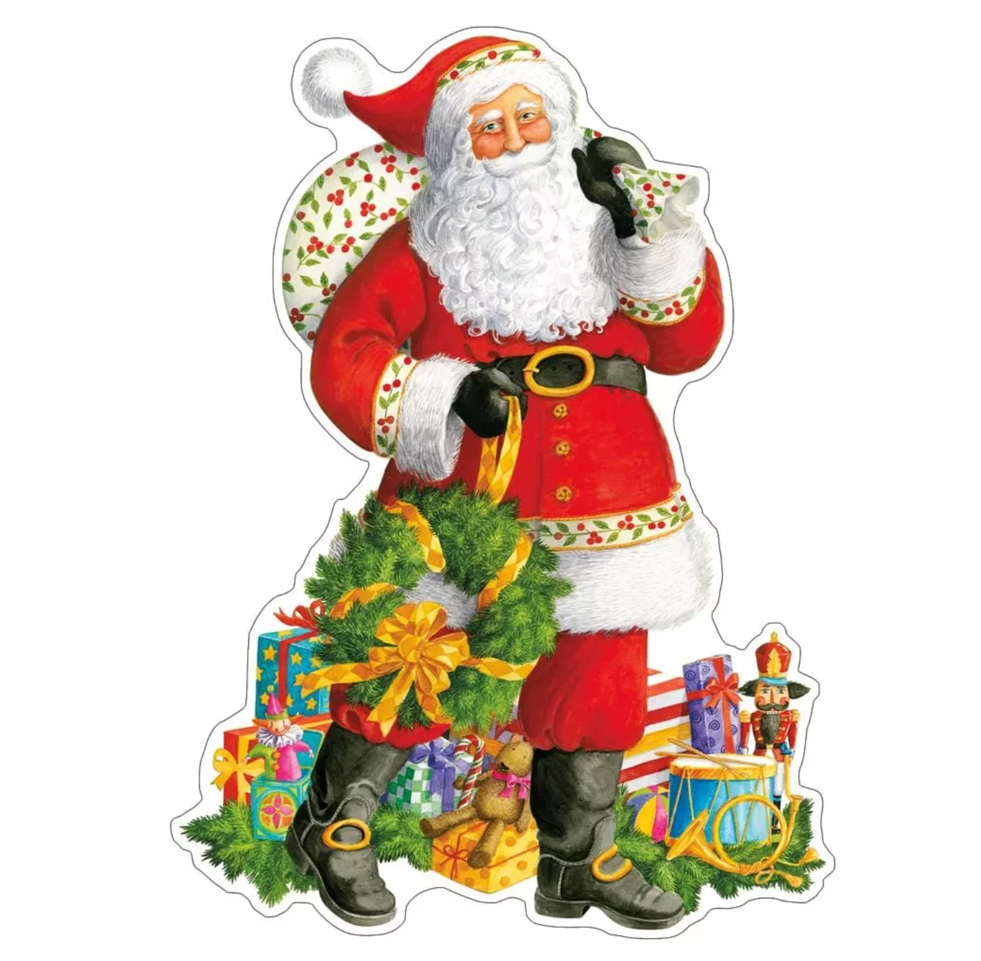 Caspari Jolly St. Nick Die-Cut Ornament Gift Tags - 4 Per Package