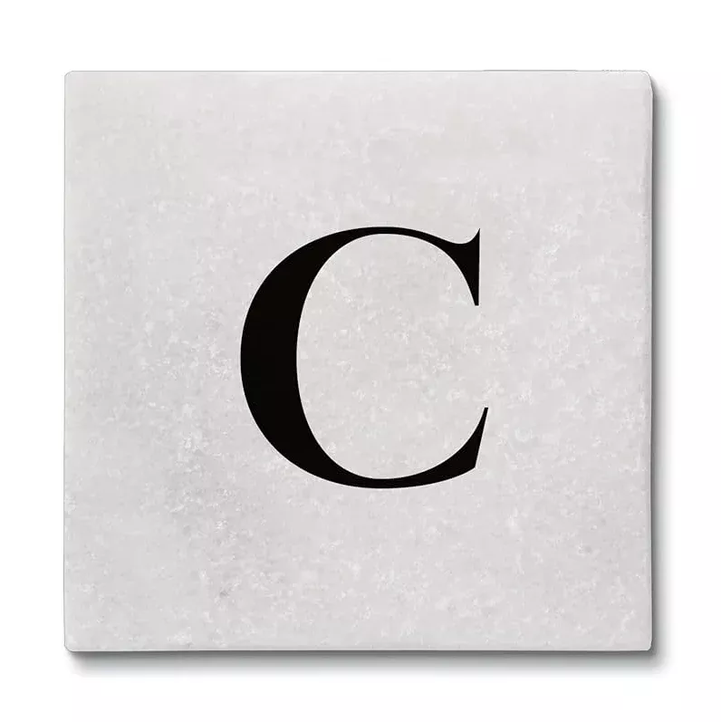 CounterArt Natural Marble Cork Backed Stone Coasters – "Letter C" – Set of 4