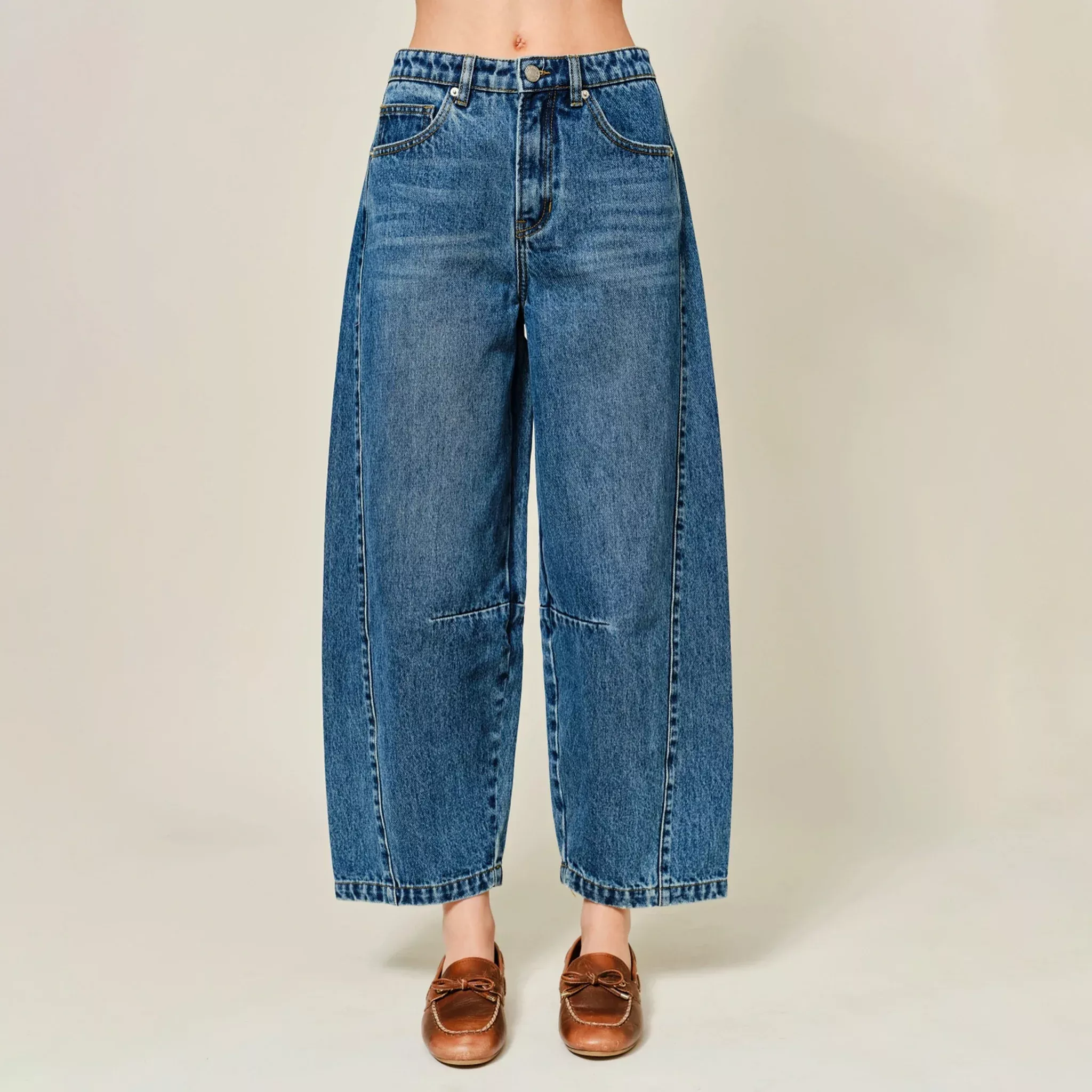 Cropped Denim Barrel Jeans