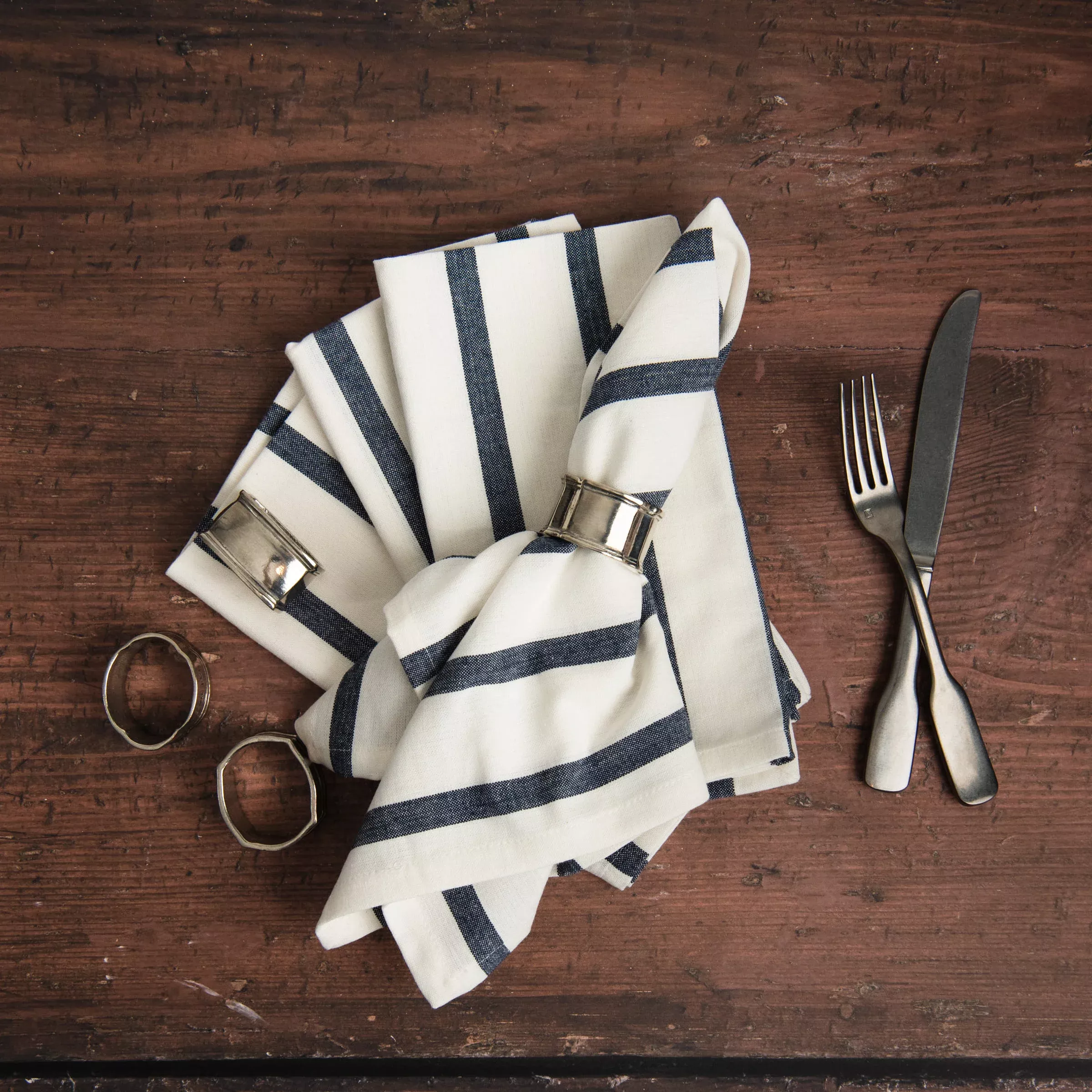 Denim Blue Striped Napkins, Set of 4