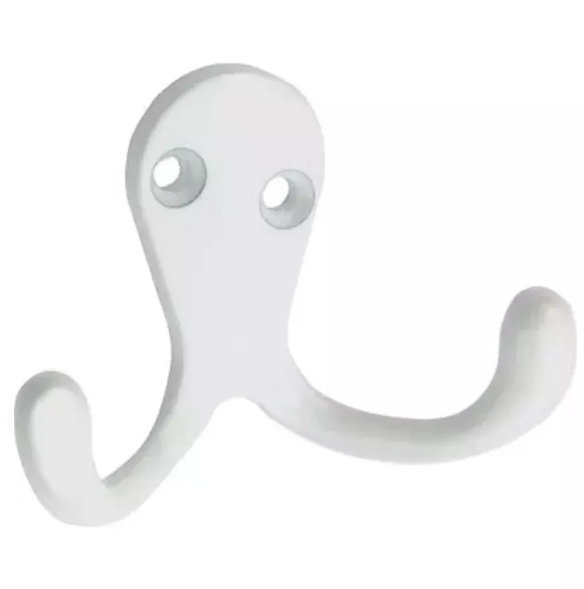 Double Prong Wall Hook for Clothes – White – 2-Pk.