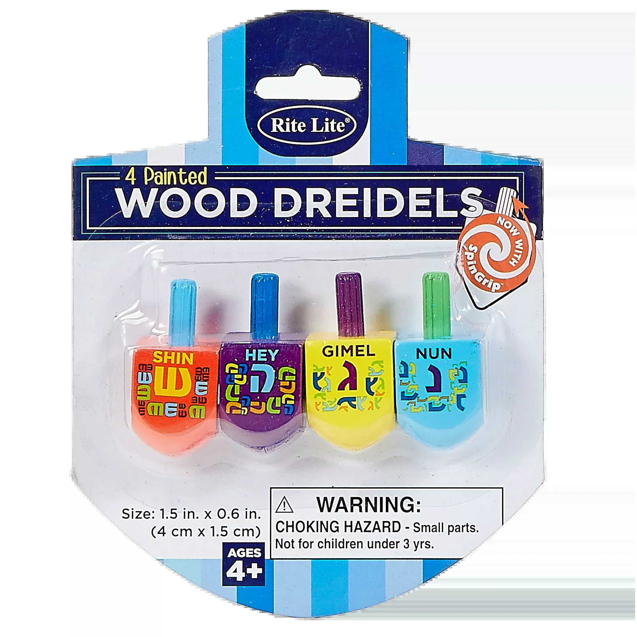 "The Dreidel Game" - 4 Small Painted Wood Dreidels