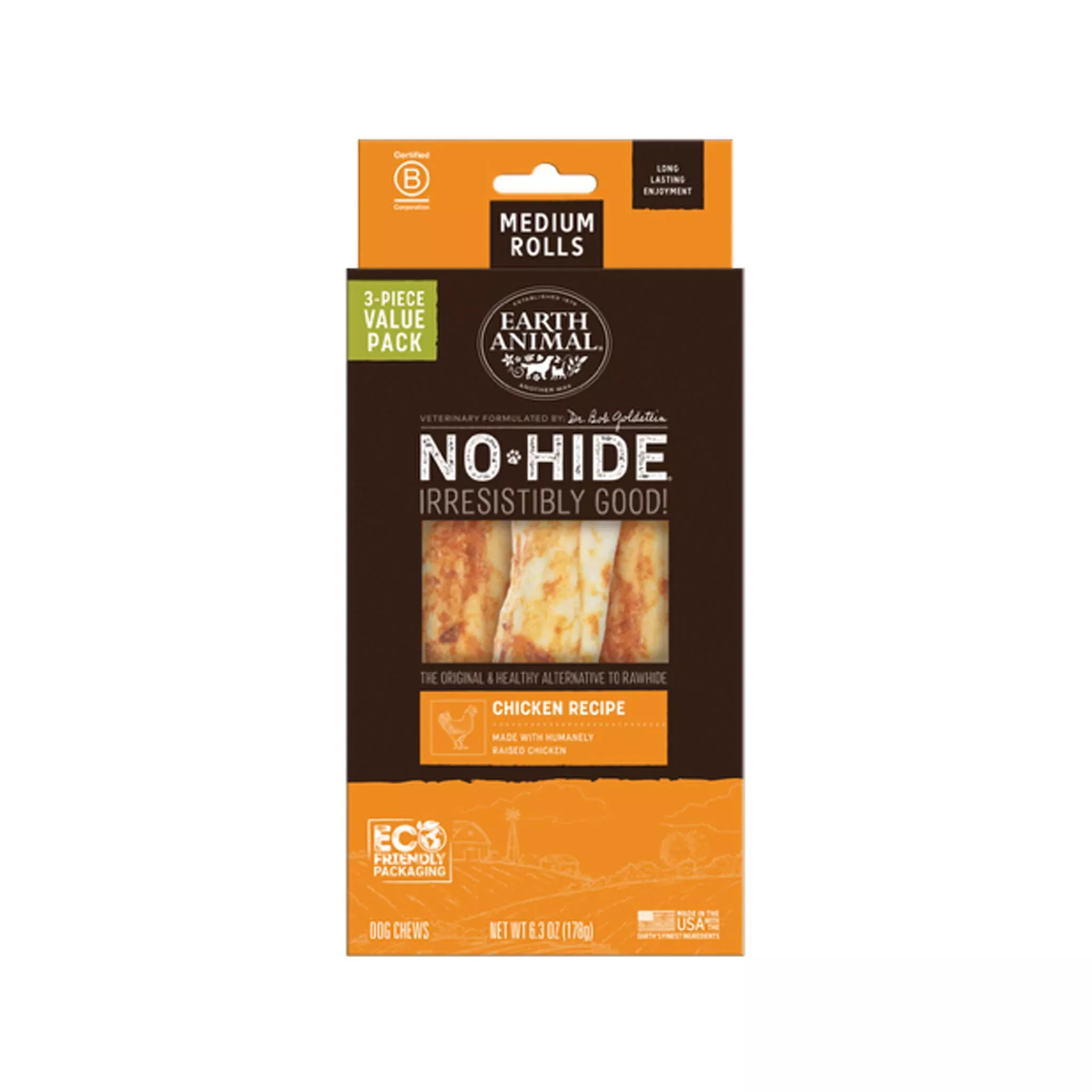 Earth Animal No-Hide Chicken Roll 3 Pack - Medium