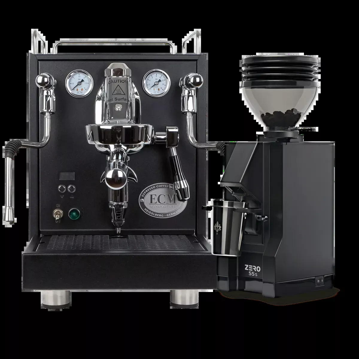 ECM Mechanika Max Espresso Machine (Black) with Eureka Mignon Zero 55s Single Dose Coffee Grinder (Matte Black) Bundle