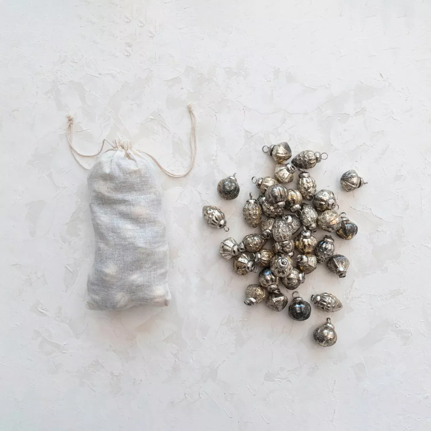 Embossed Mercury Glass Ornaments, Set of 36