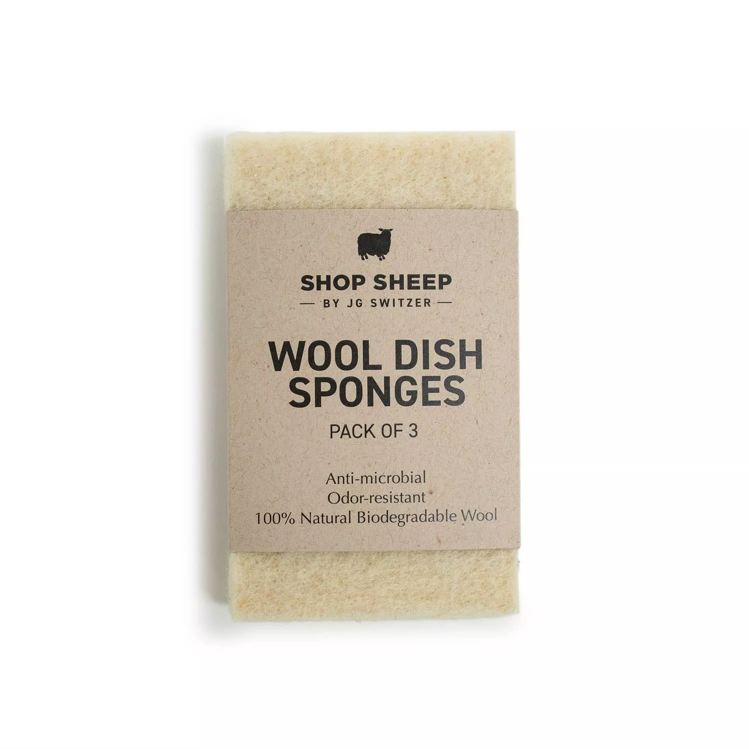 Felted Wool Dish Sponge in Cream, Pack of 3