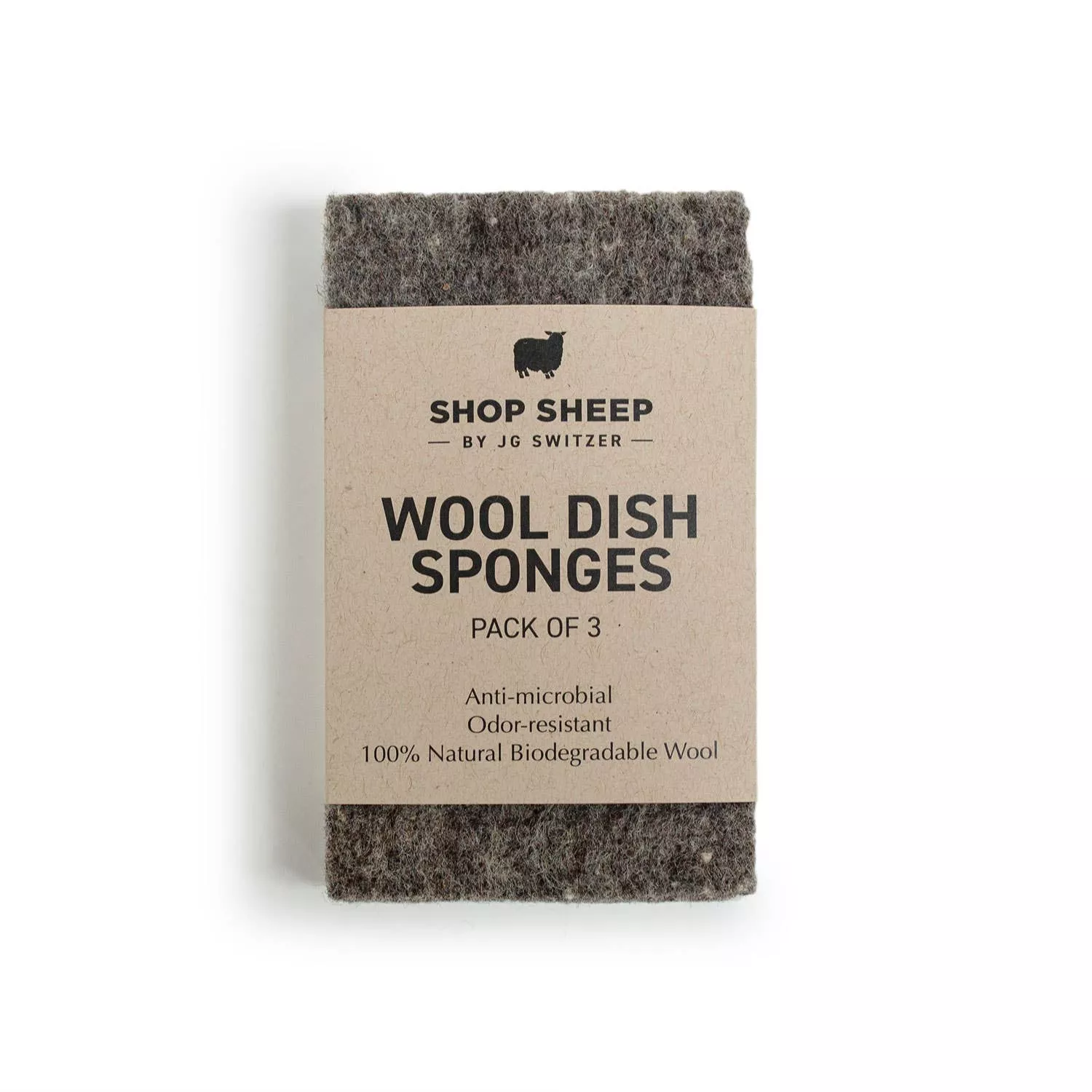 Felted Wool Dish Sponge in Natural Grey, 3 Pack