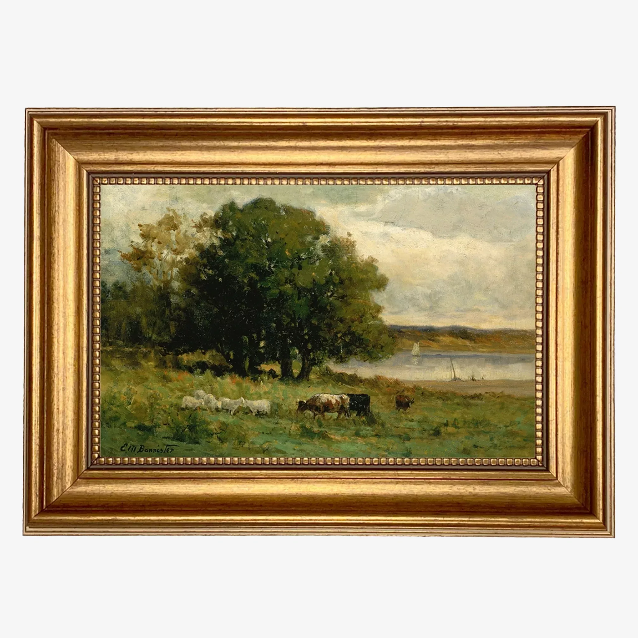 Field And Cows Vintage Framed Print