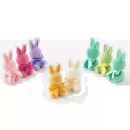 Flocked Button Nose Bunny – 4" – Assorted Colors – Sold Individually