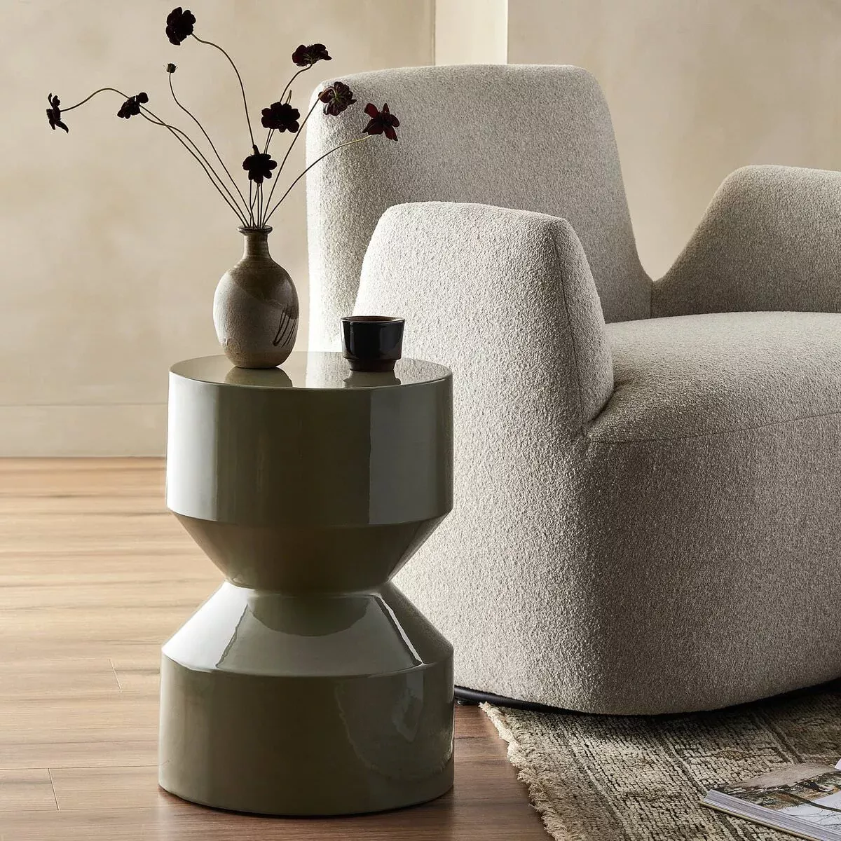 Four Hands Ara End Table in Moss Lacquered Concrete