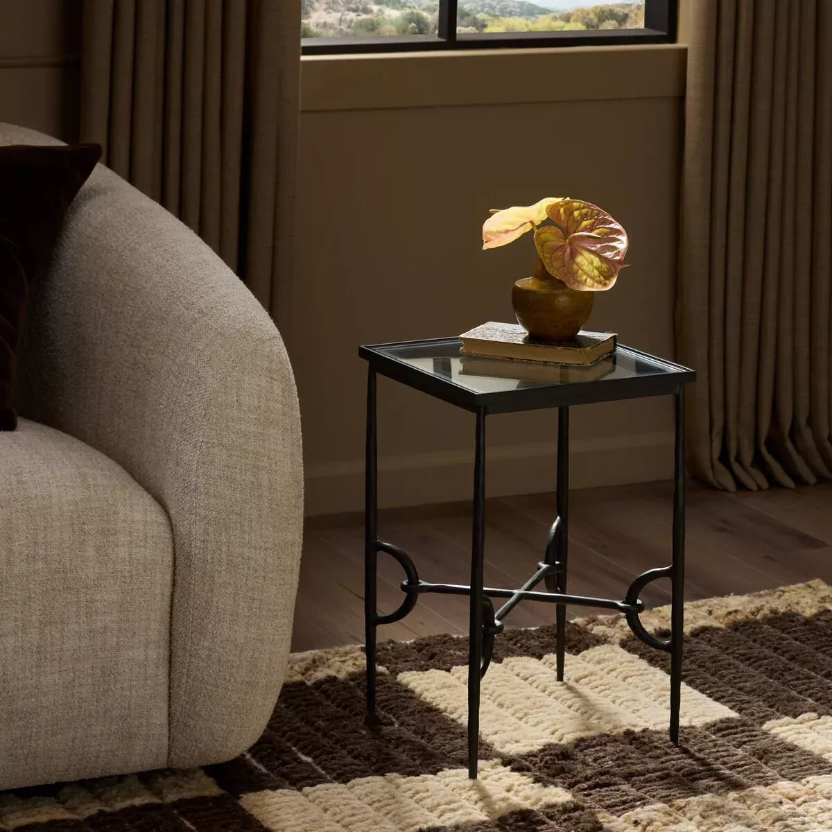Four Hands Babylon Small End Table in Hammered Gunmetal