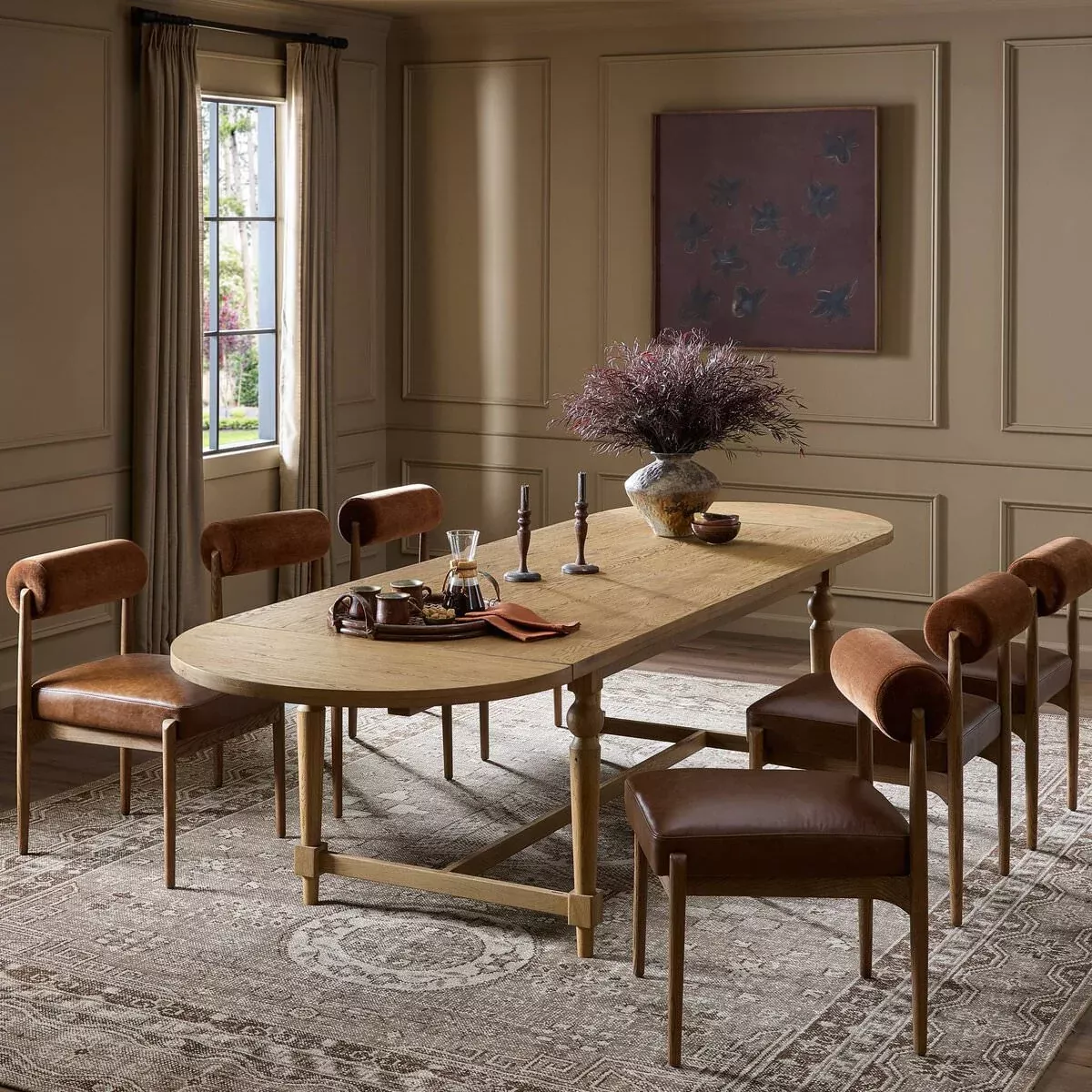 Four Hands Blinn Oval Leaf Extension Dining Table 88"-127" in Worn Oak Veneer