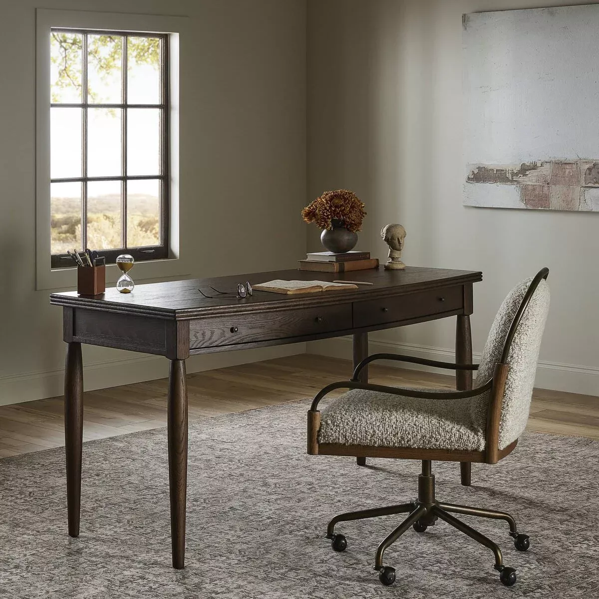 Four Hands Bowfront Desk in Drifted Oak Veneer