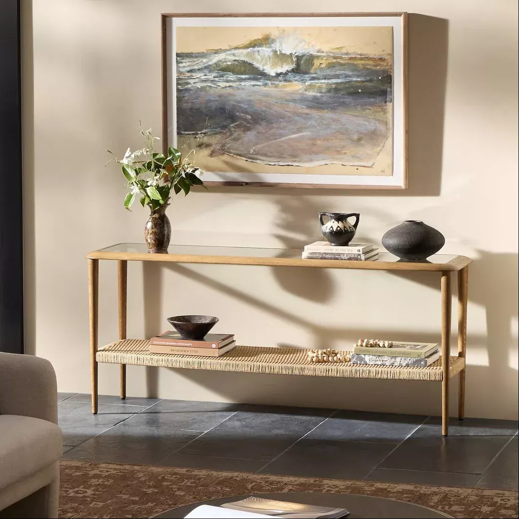 Four Hands Carmelo Console Table in Tempered Glass