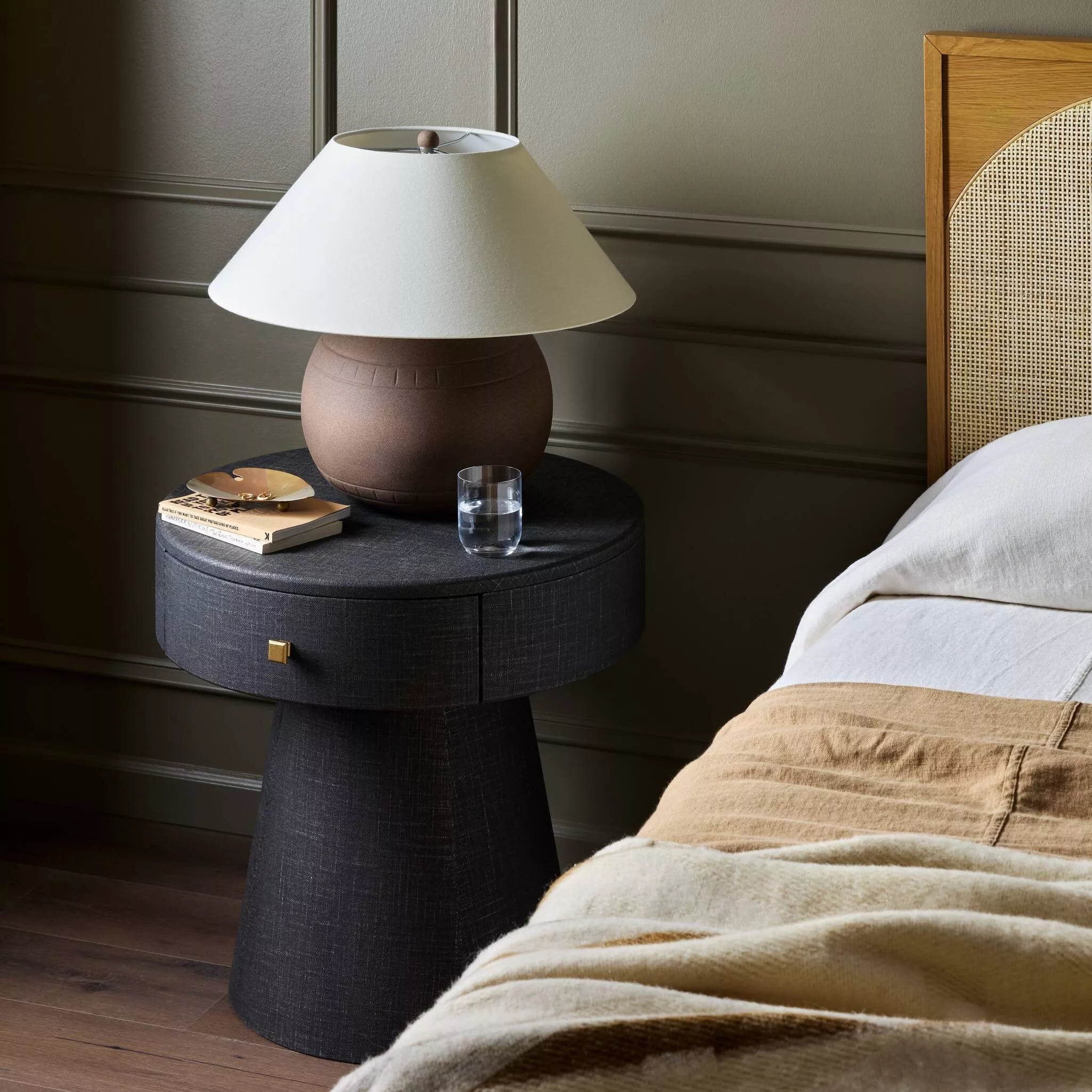 Four Hands Chiro Nightstand in Black Linen