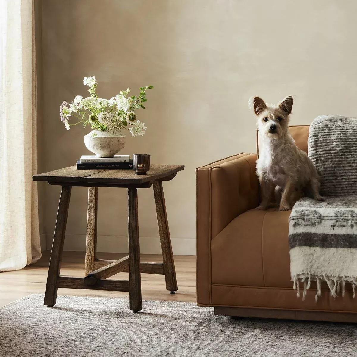 Four Hands Elio End Table in Burnt Bleached Oak