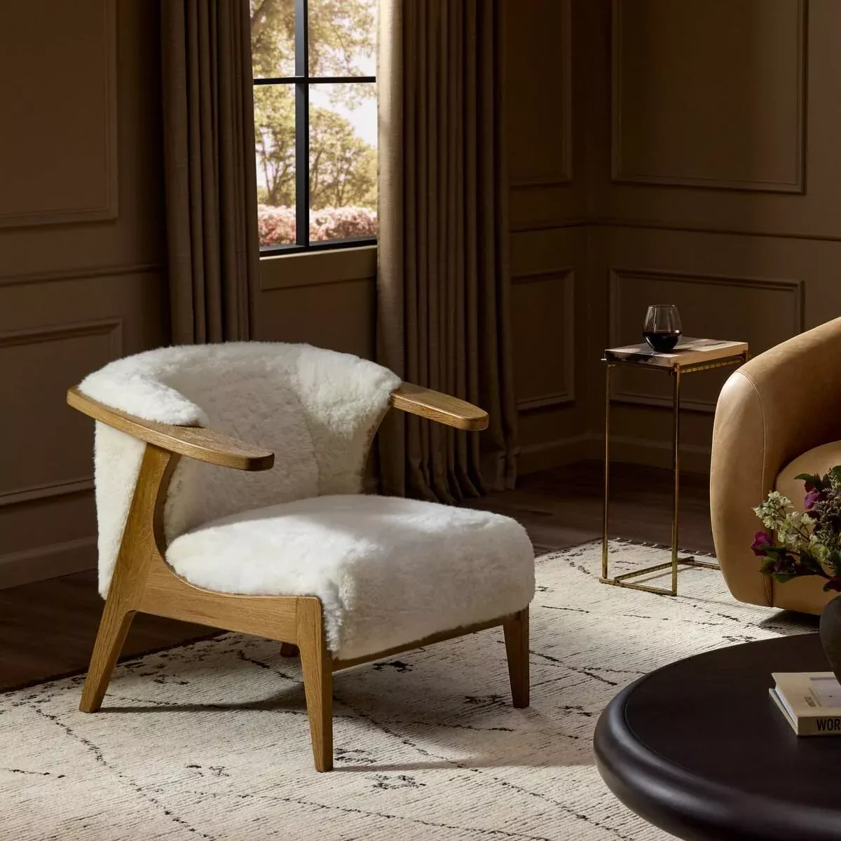 Four Hands Fabian Chair in Cream Shearling