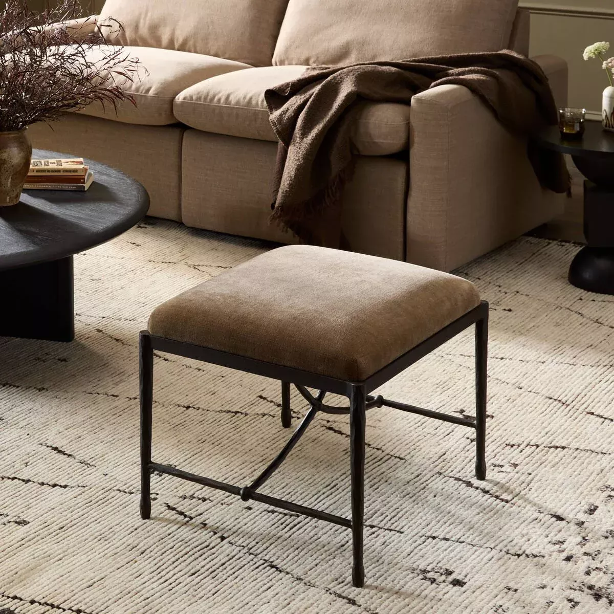 Four Hands Jade Accent Stool in Altair Mushroom