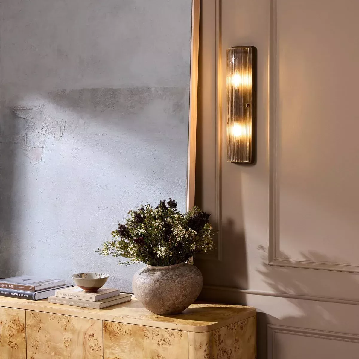 Four Hands Kenji Sconce in Clear Reeded Glass