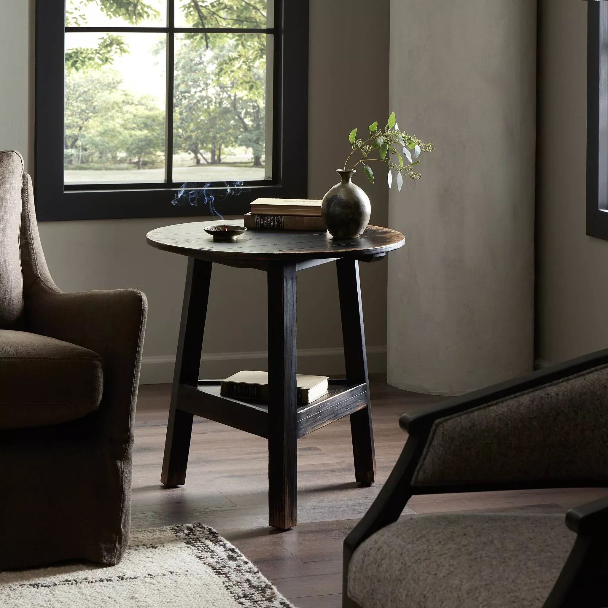 Four Hands Kickapoo River Cricket Table in Distressed Black Veneer