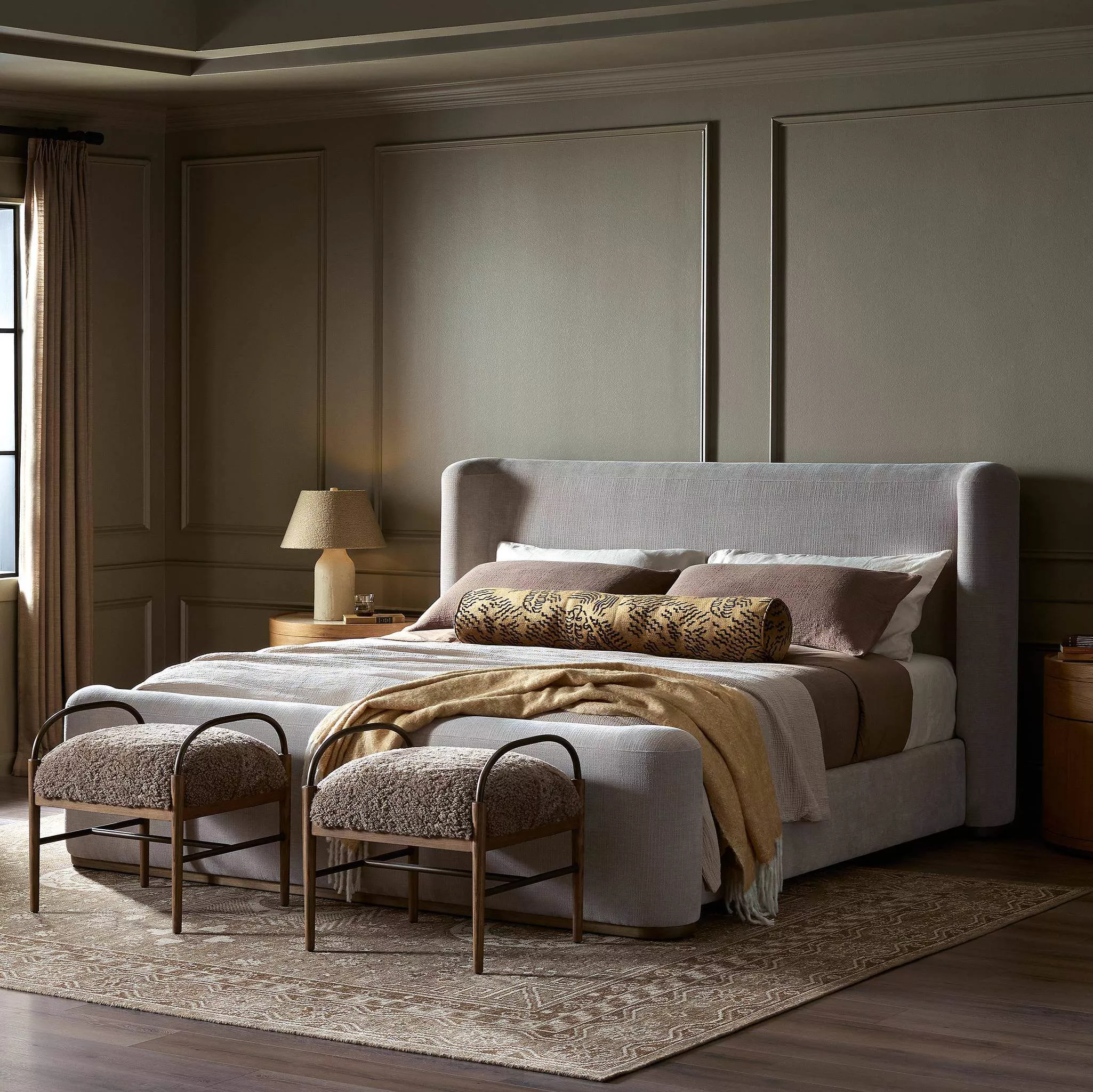 Four Hands King Fane Bed in Crypton Holland Sand