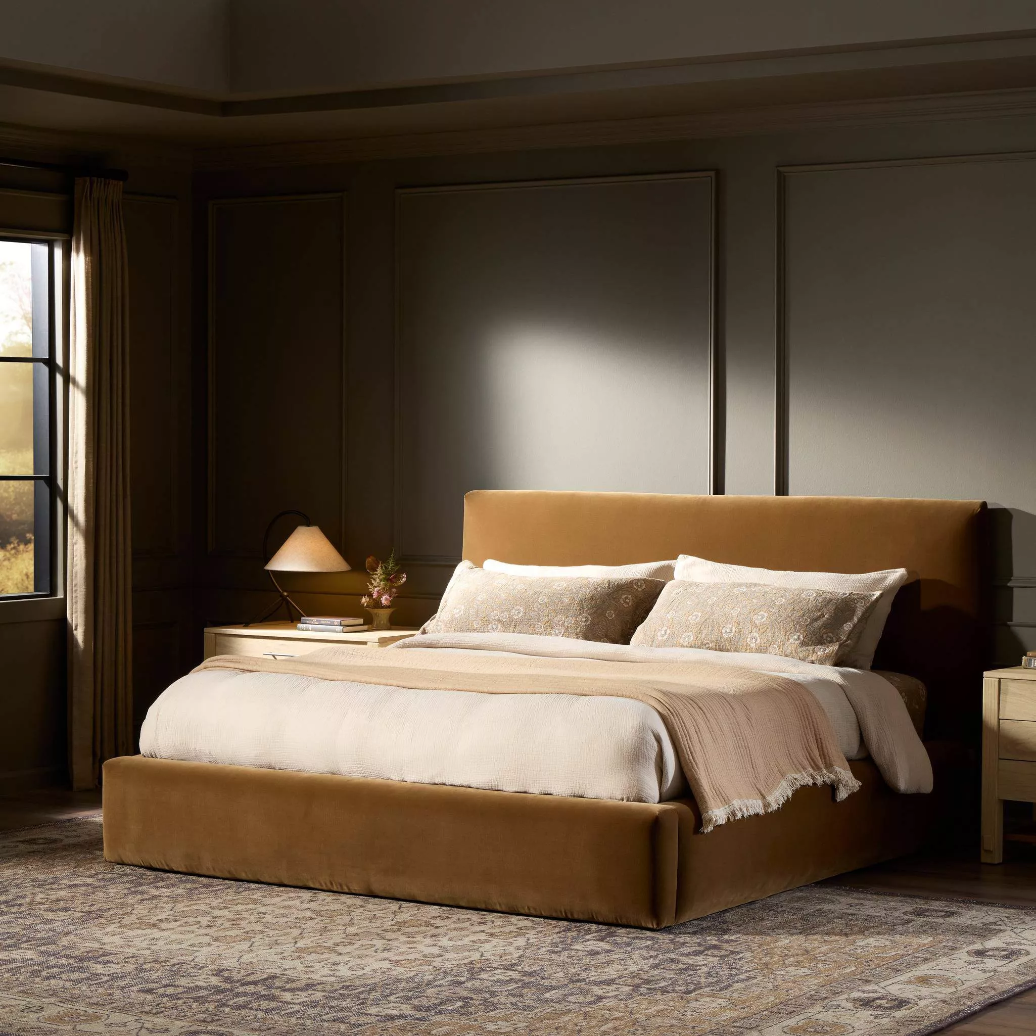 Four Hands King Quincy Bed in Surrey Ochre