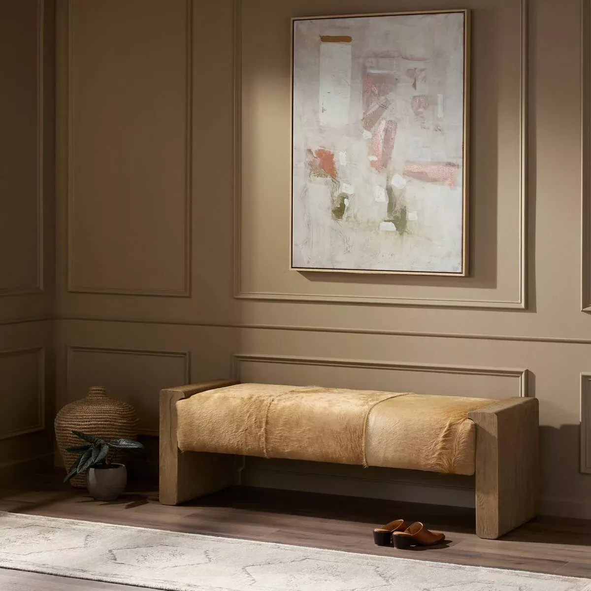 Four Hands Knox Accent Bench in Light Hair on Hide