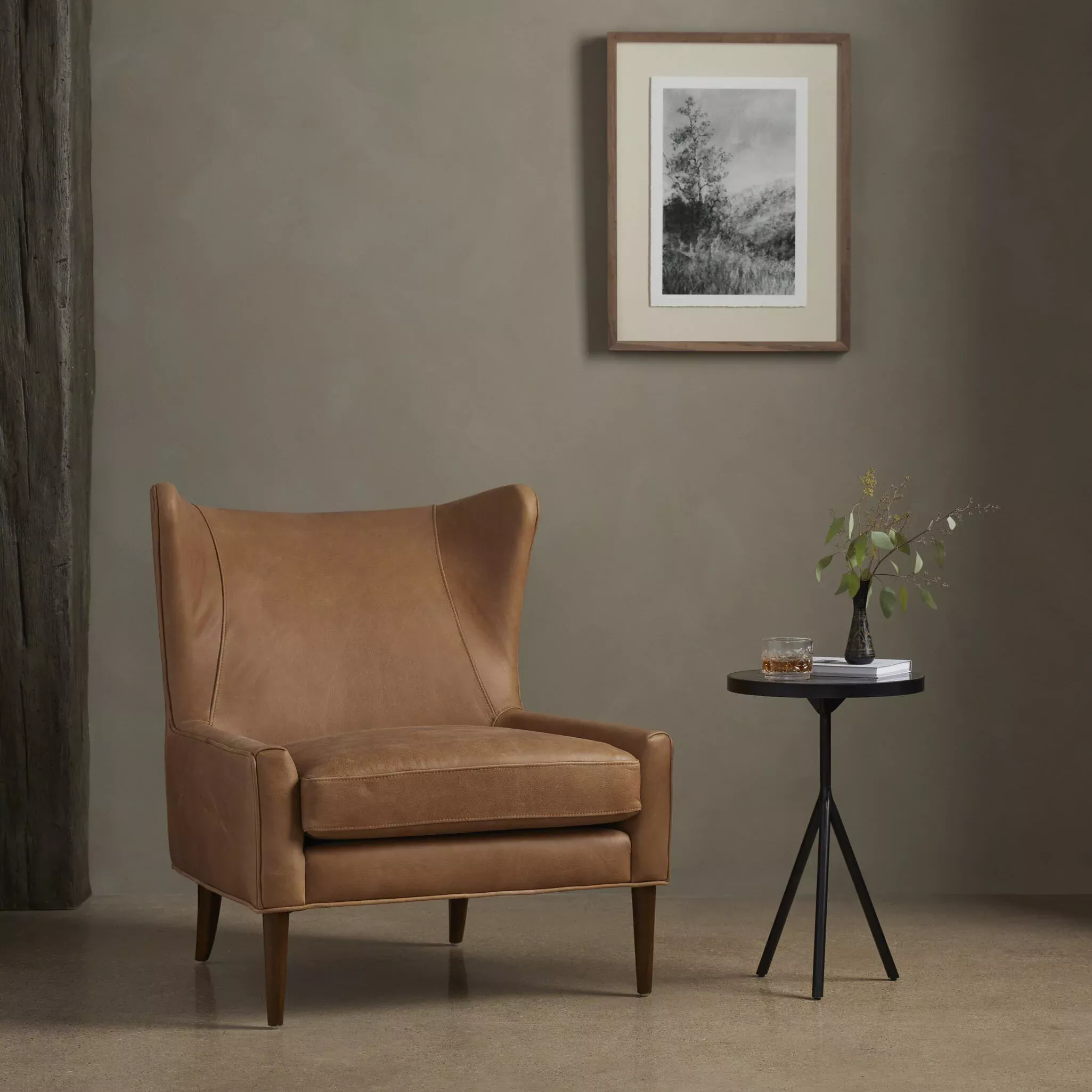 Four Hands Marlow Wing Chair in Palermo Cognac