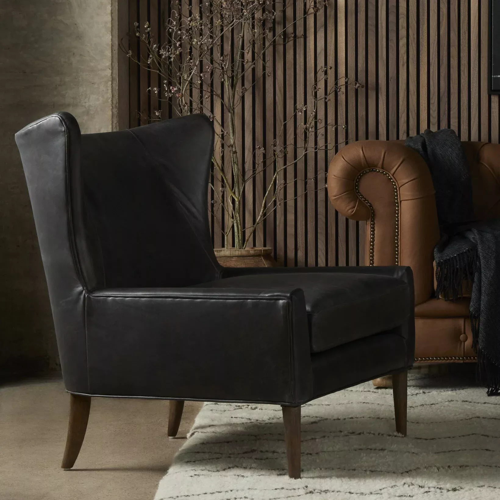 Four Hands Marlow Wing Chair in Vintage Black