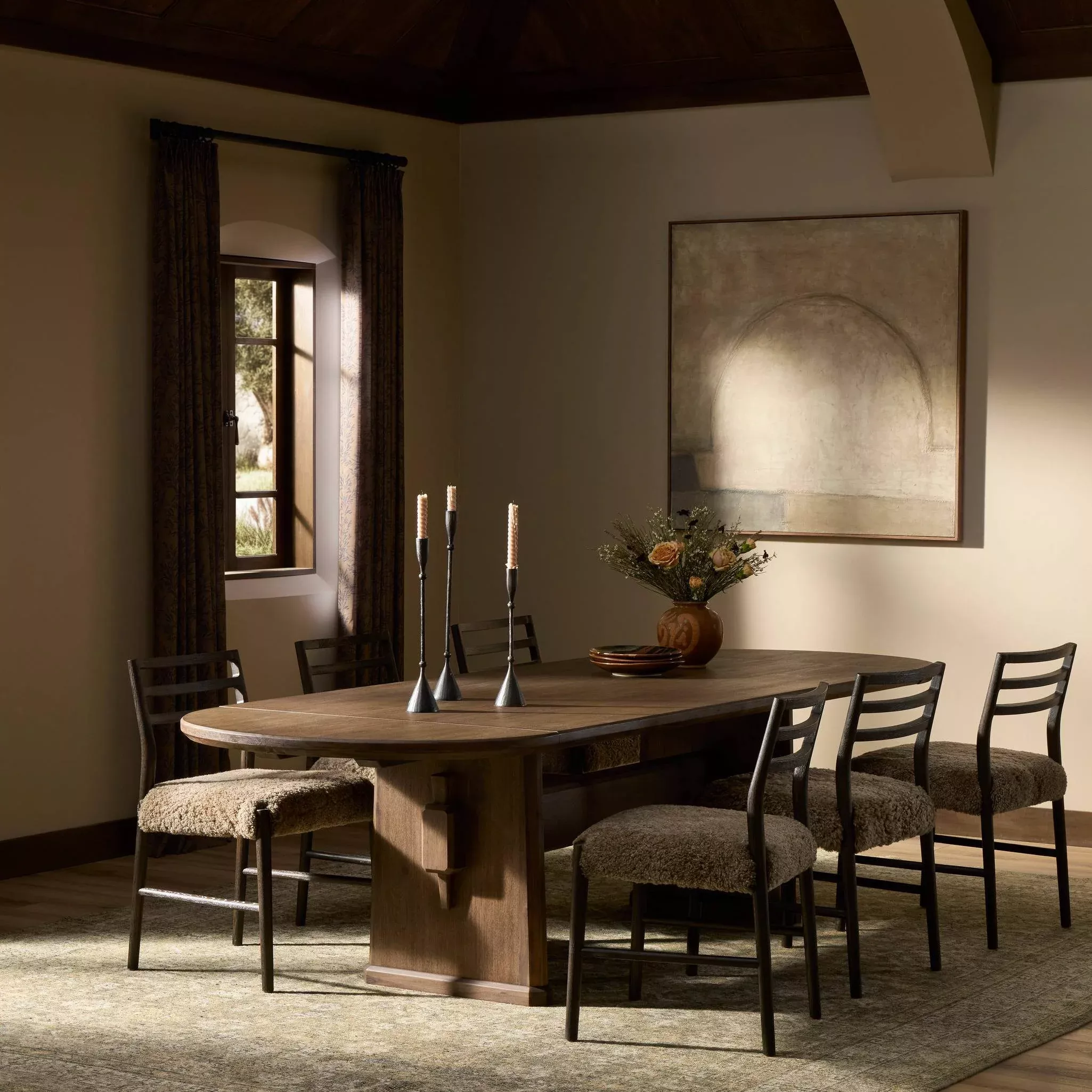 Four Hands Melina Extension Dining Table in Weathered Acacia Veneer