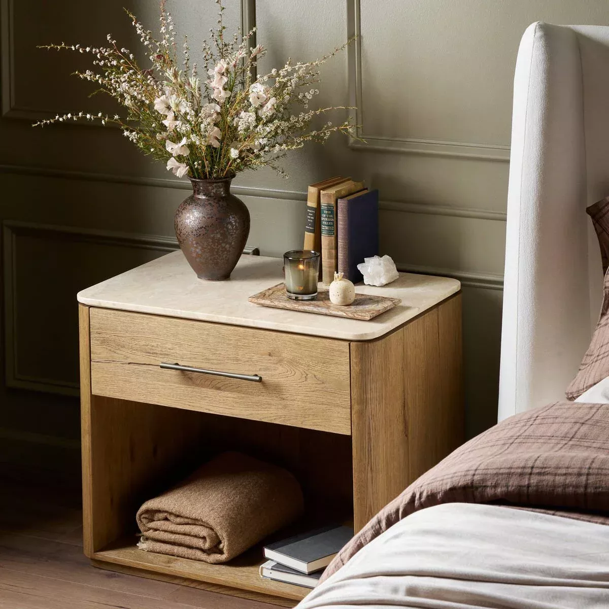 Four Hands Raleigh Nightstand in Cappuccino Marble