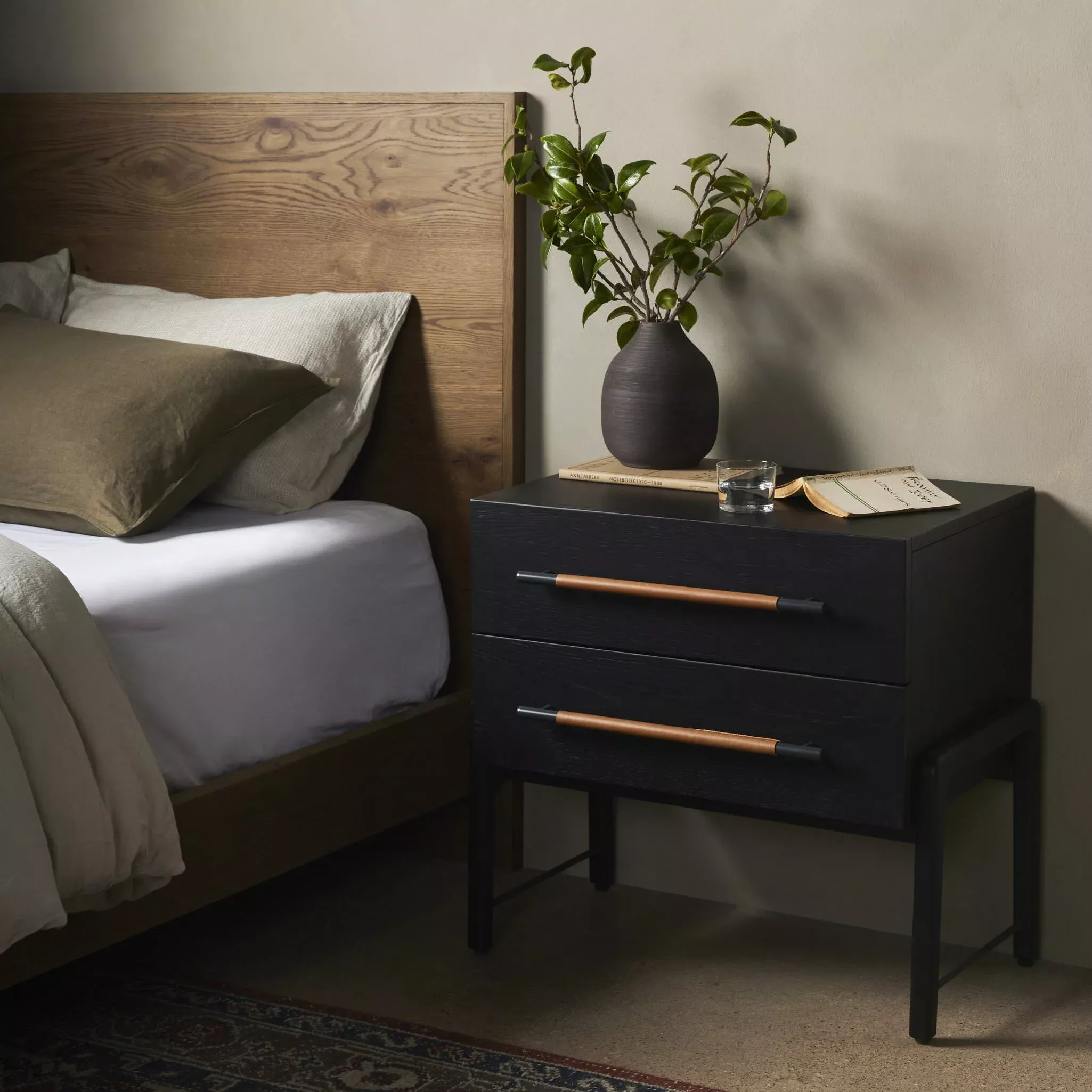 Four Hands Rosedale Nightstand in Ebony Oak Veneer