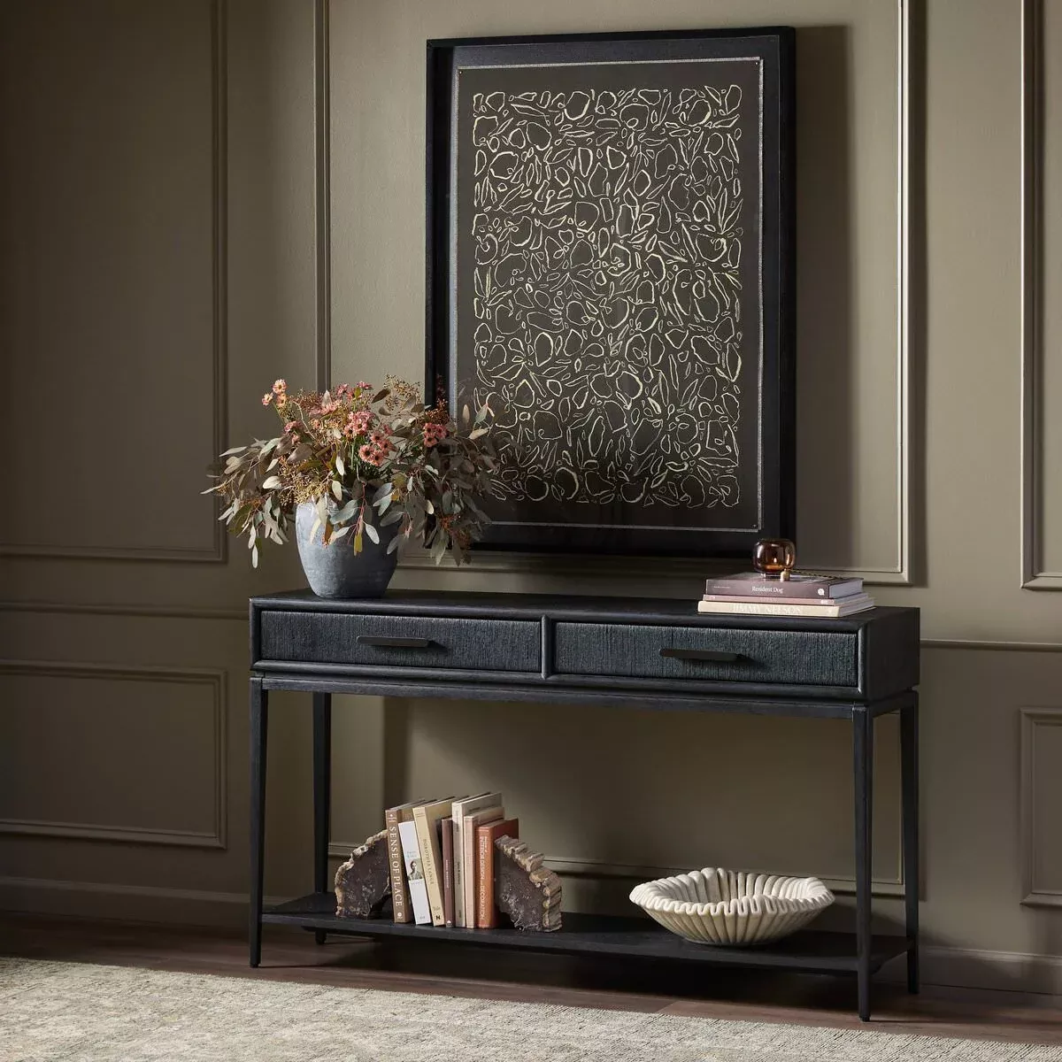 Four Hands Rosenell Console Table 60" in Black Oak Solid