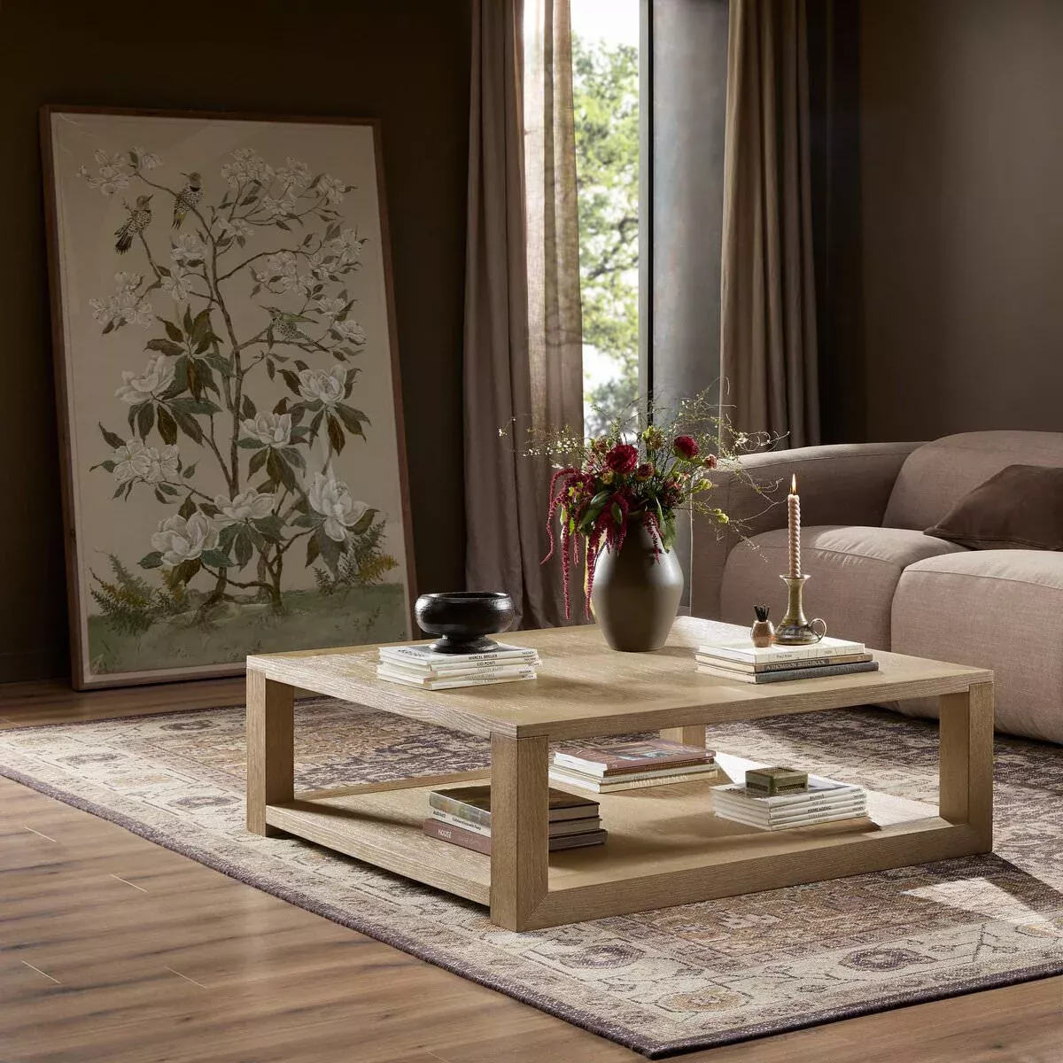 Four Hands Thomas Square Coffee Table in Bleached Oak Veneer