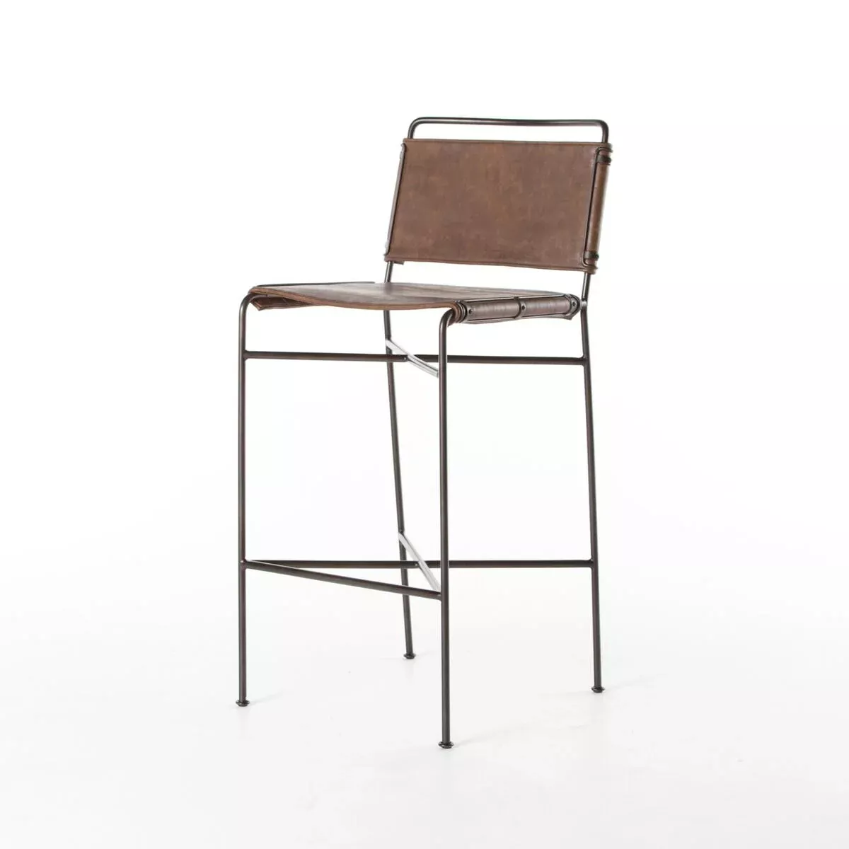 Four Hands Wharton Bar Stool in Distressed Brown